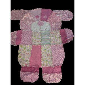 Pink Patchwork Bear-Shaped Quilt With Fringe & Owl Patterns For Toddlers Babies